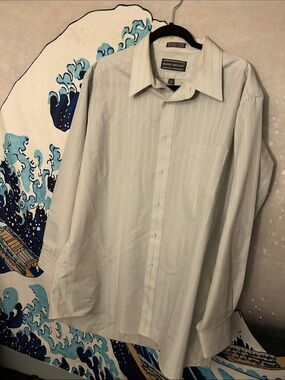 David Taylor Men's Light White Pinstripe Dress Shirt